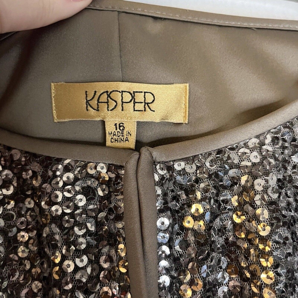 Kasper Silver Sequined Leopard Print Open Front E… - image 4